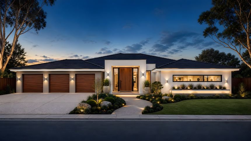 Triple-Garage Estate facade, 16 m frontage